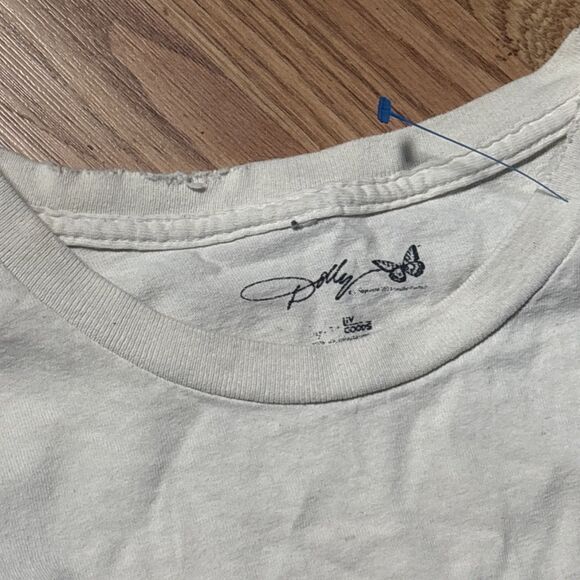 Dolly Parton Rockstar Vols Check Field Off White Thrifted Distressed Tee Size XL - Picture 4 of 8
